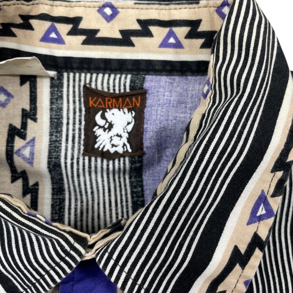 Karman Large Long Sleeve Aztec Purple Black Men's Button Up Button Pockets‎ - Picture 3 of 5